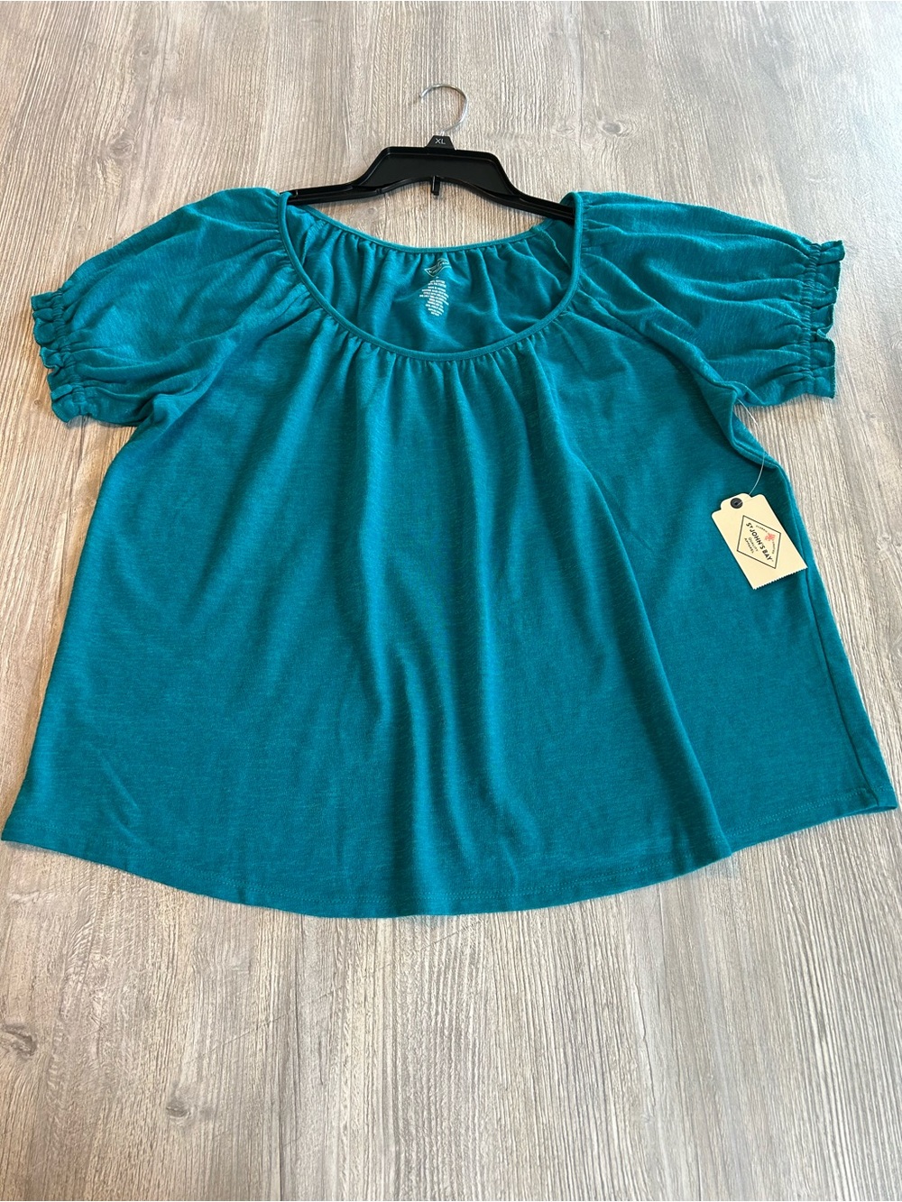St. John’s Bay Large Peasant Style Scoop Neck Short Sleeve Top Polynesian Blue